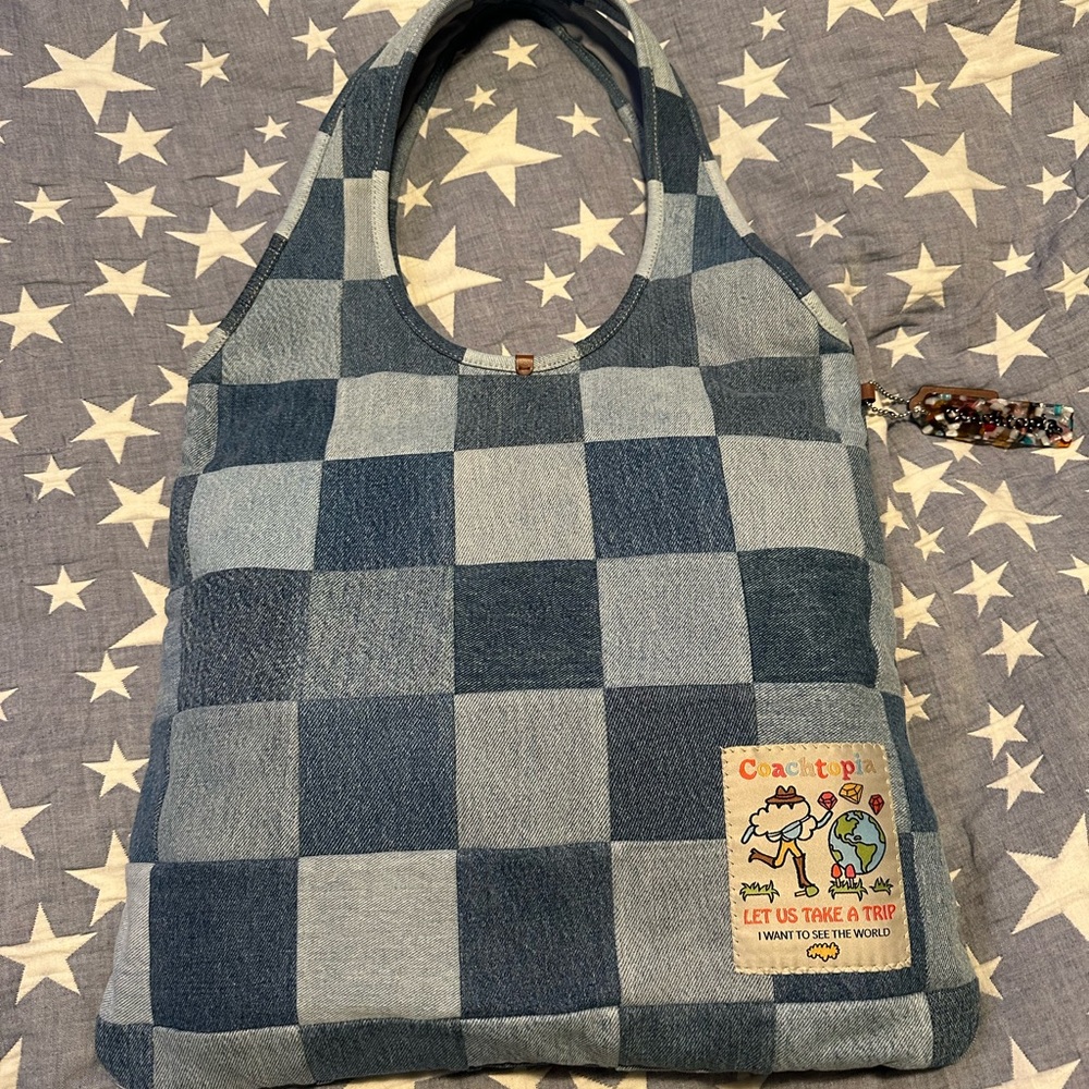 CoachTopia denim checkered Tote Bag